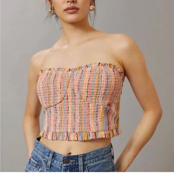 NEW Anthropologie Pilcro Smocked Strapless Multicolor Top Medium - Picture 1 of 6